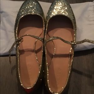 JCrew Gold Sparkly Flats